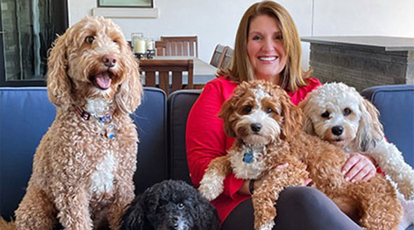Michelle Frymire with her 4 dogs