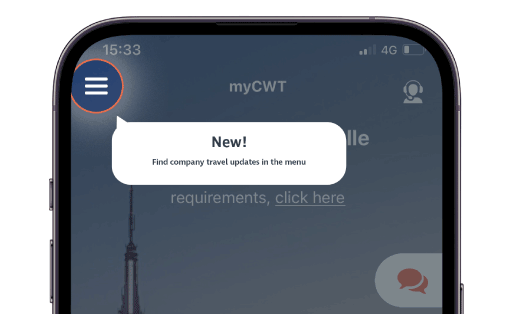 Company travel updates within myCWT mobile