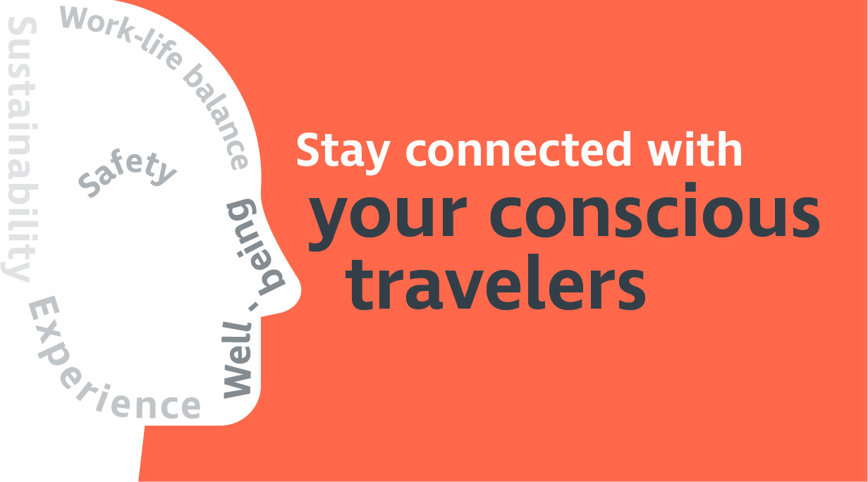 Text: stay connected with your conscious travelers