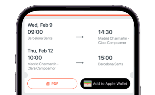 myCWT Train wallet - screen