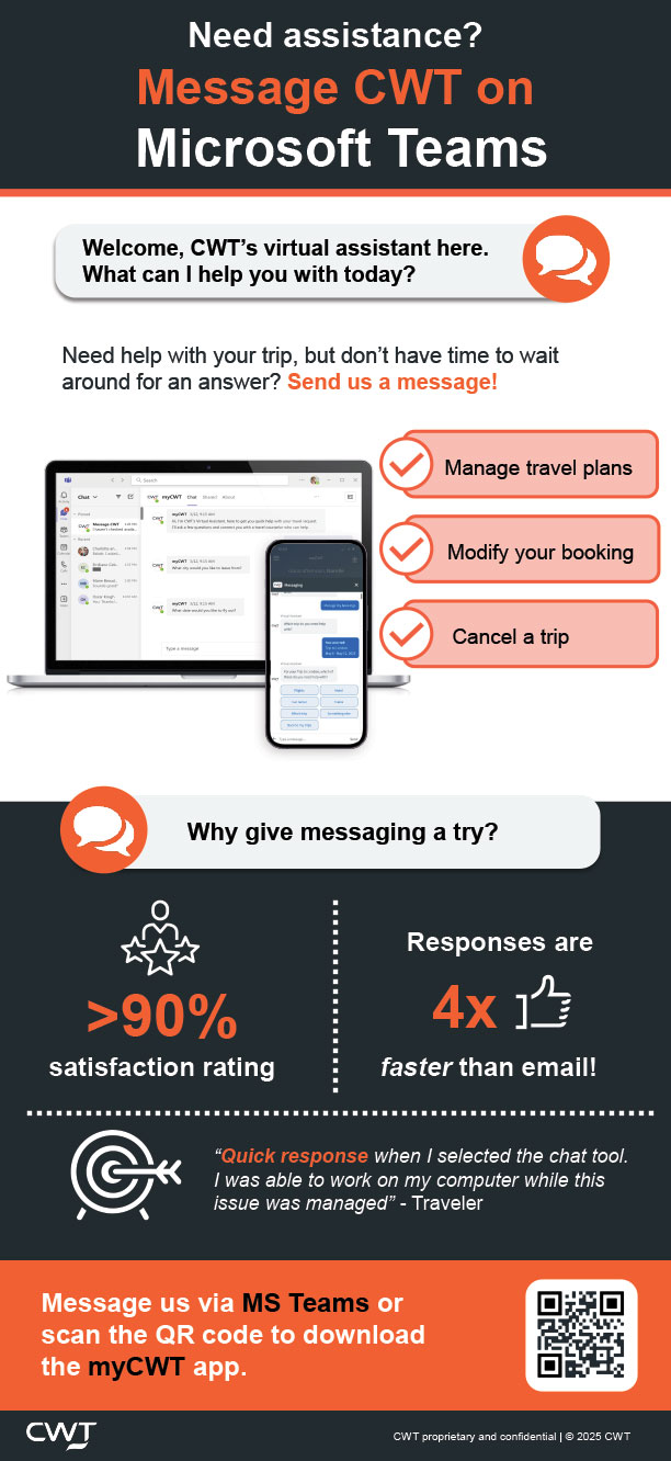 Need assistance? Message CWT on Microsoft Teams