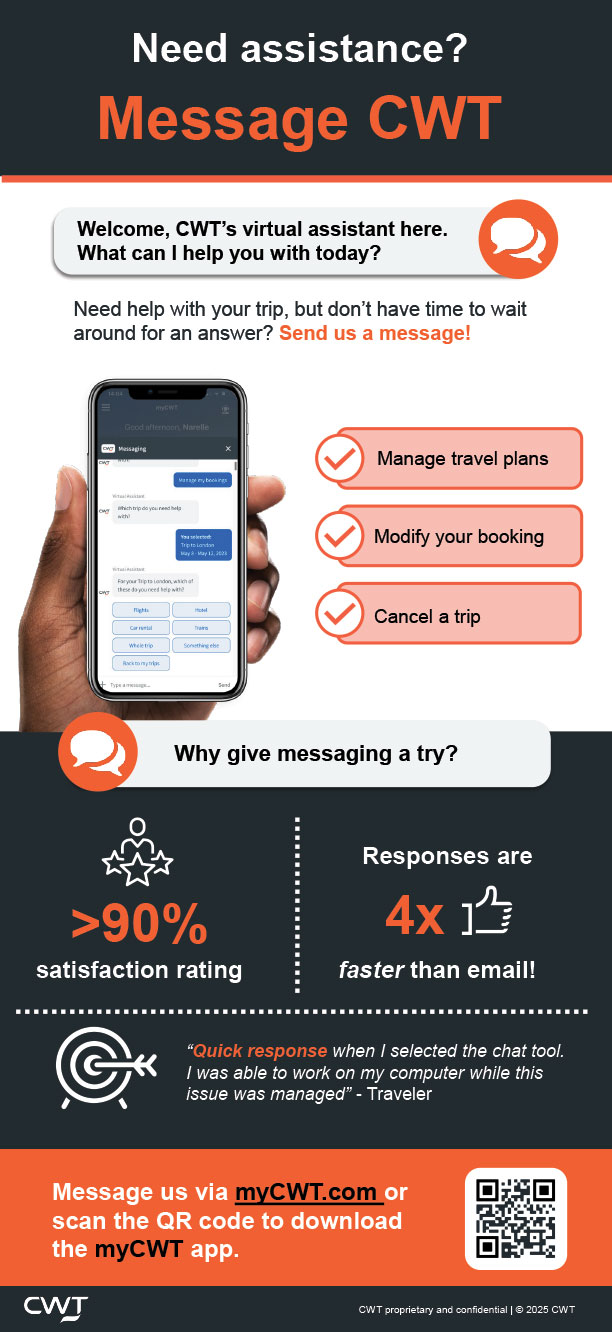 Need assistance? Message CWT infographic.