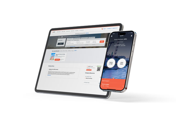 myCWT application traveler experience shown on mobile and tablet